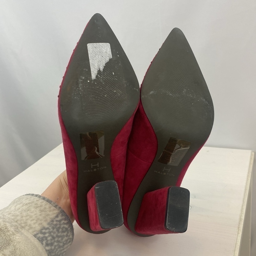NWOT Halston Raspberry Suede Laurel Heels with Pointed Toe - Picture 8 of 11